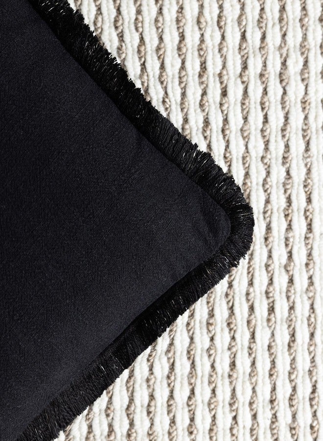 Foindtower Decorative Linen Fringe Throw Pillow Covers Cozy Boho Farmhouse Cushion Cover with Tassels Soft Accent Pillowcase for Chair Sofa Bed Living Room Home Decor, 18×18 Inch, 1PC, Black - Image 3
